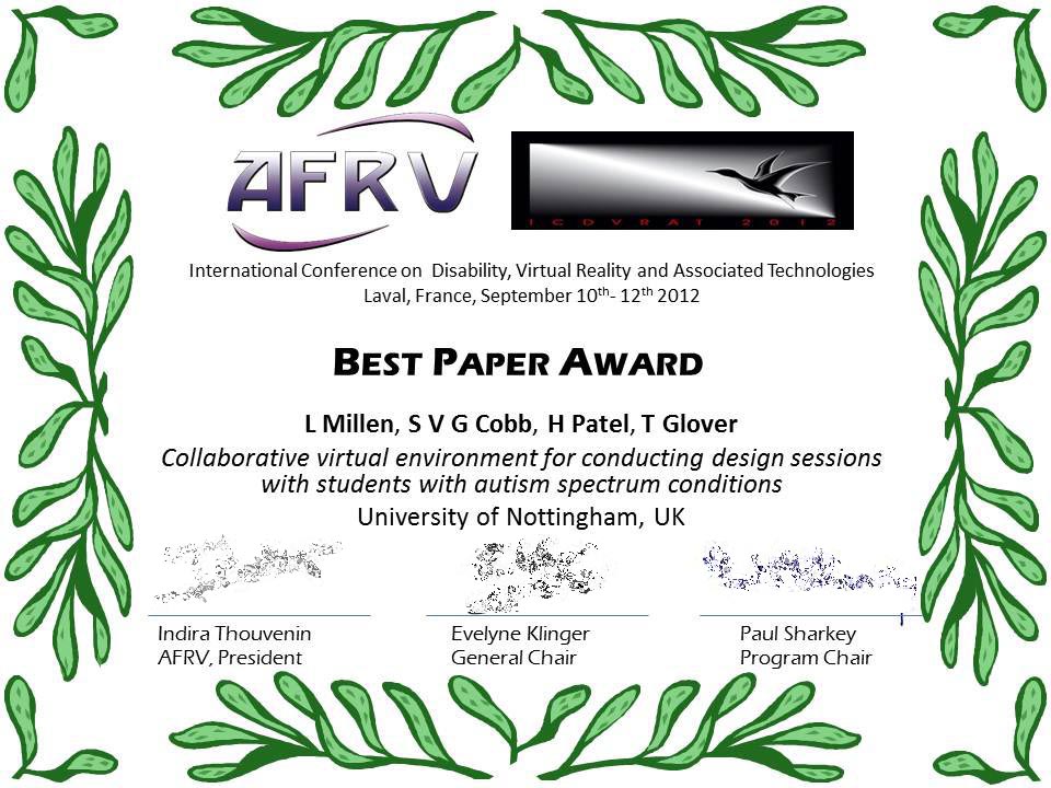 2012 Best Paper Certificate