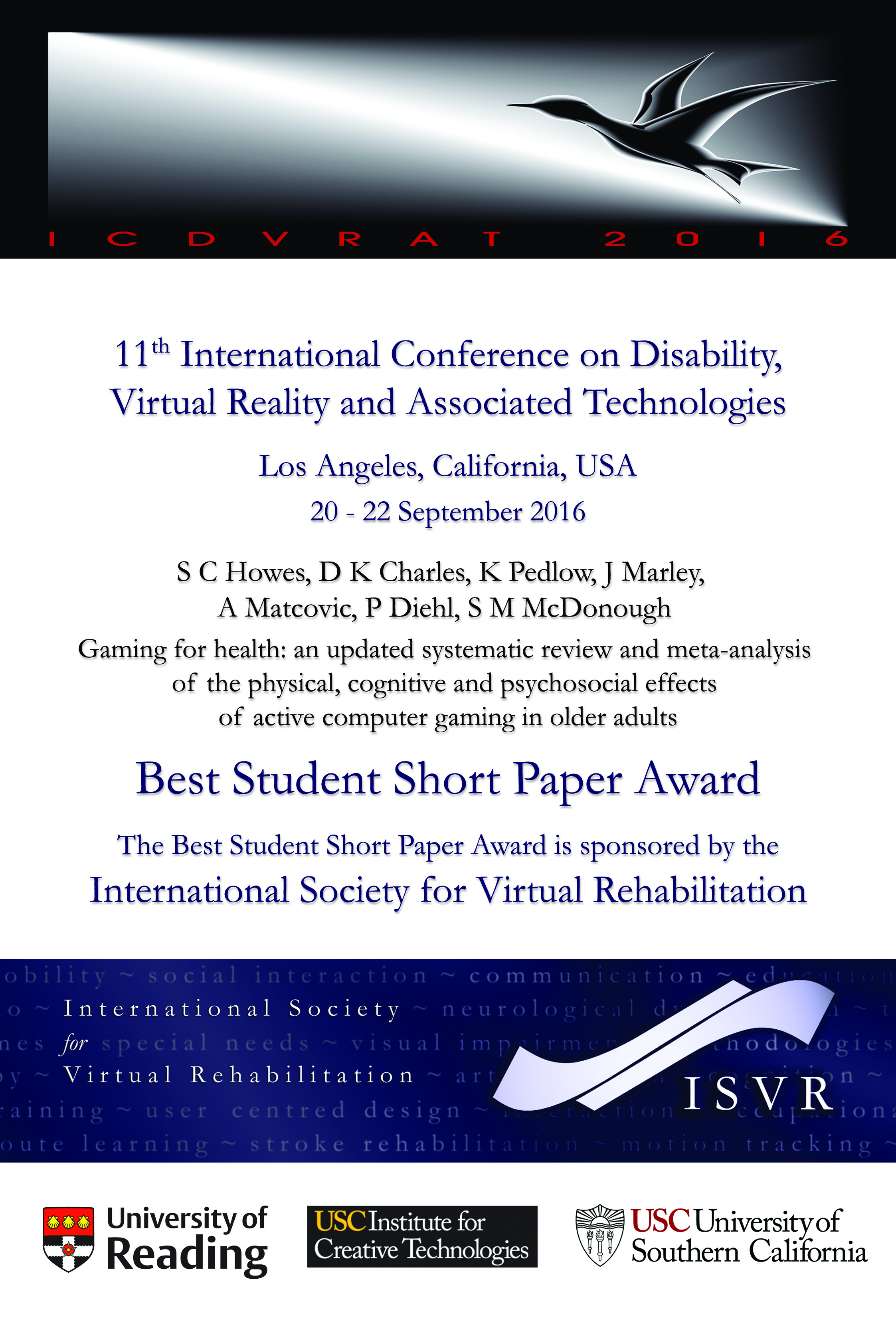 2016 Best Student Short Paper Certificate